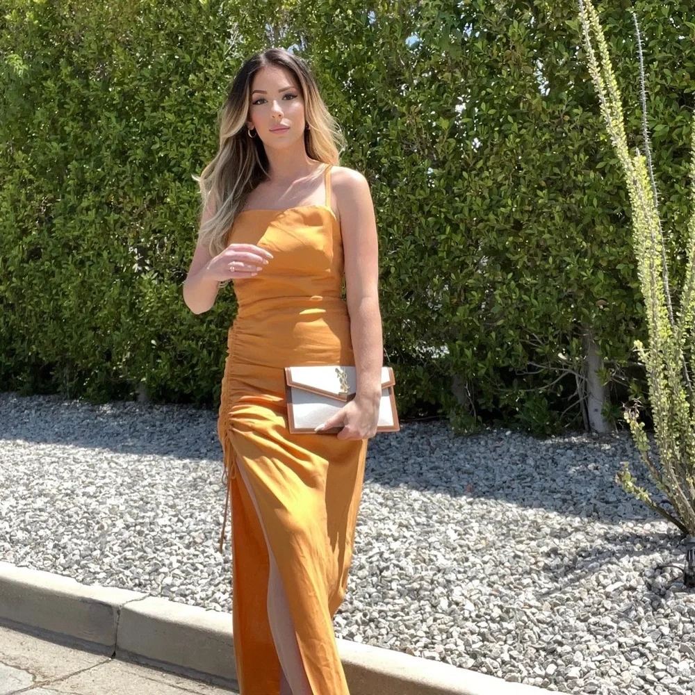 Zara Draped Linen Blend Maxi Slip Dress Blogger Fav - Picture 3 of 6